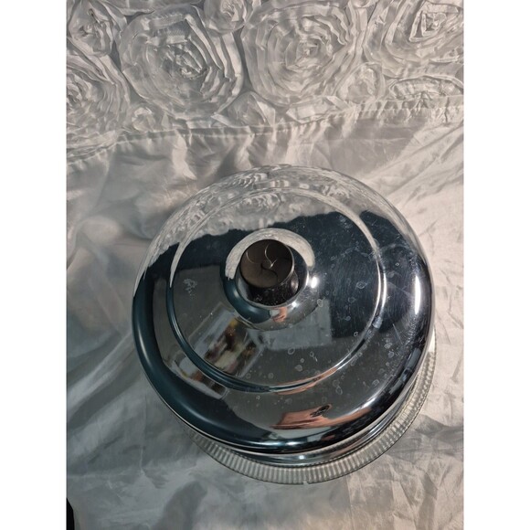 VTG Glass Cake Plate Stainless Steel Dome Lid Covered Dish Ribbed Footed 12" - Picture 3 of 16